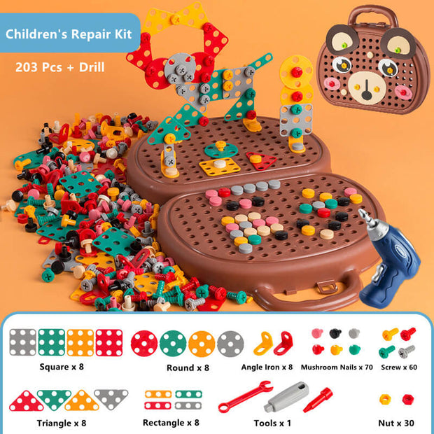 203 Pieces Children's Repair Toolbox Creative Mosaic Puzzle Toy